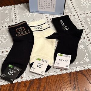 NWT Designer Ladies Black and Cream Casual Socks Trio